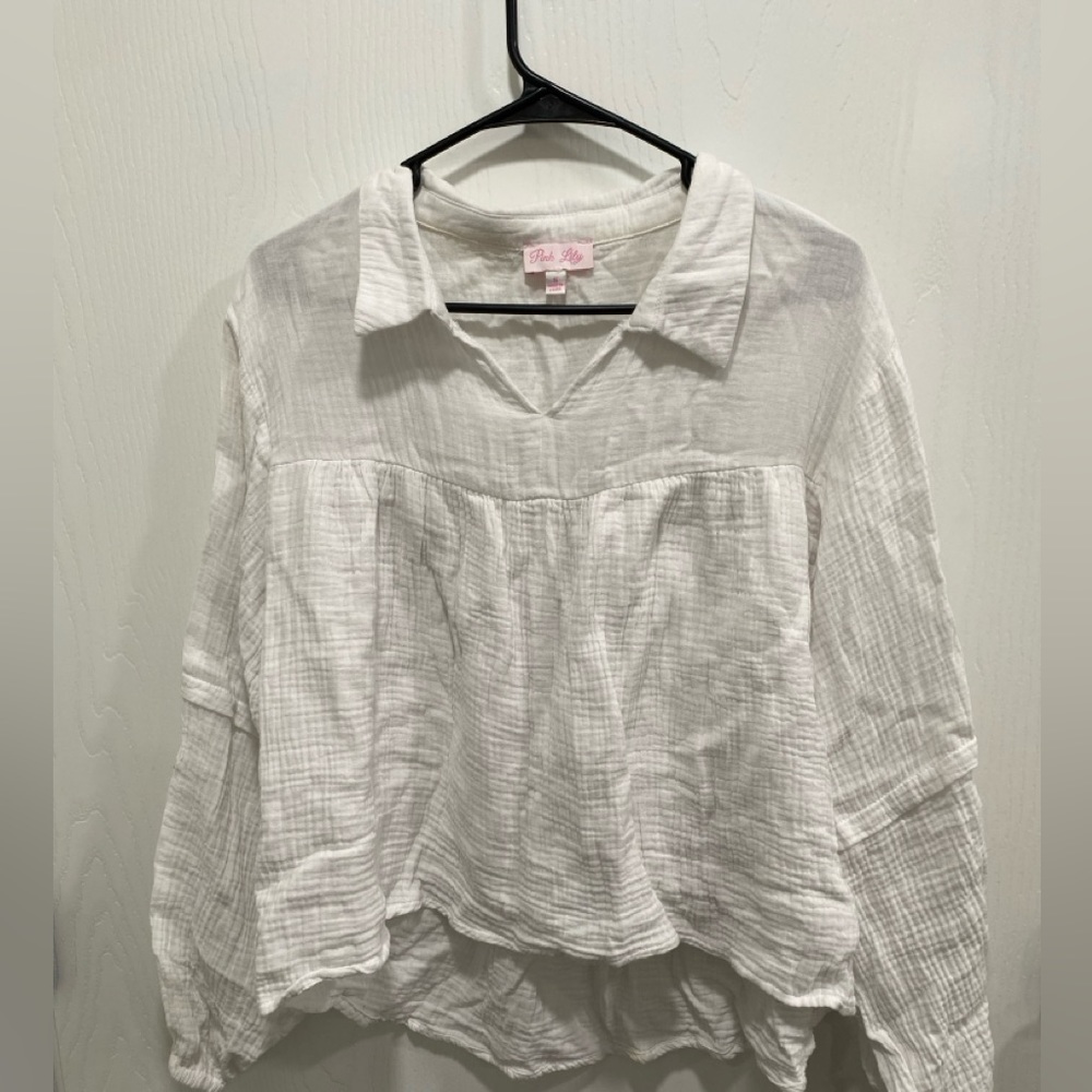 Pink Lily Muslin Peasant Top